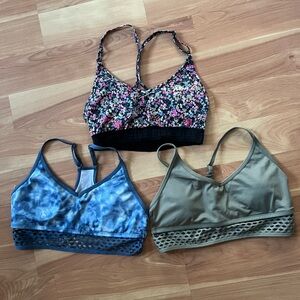 PINK Victoria's Secret Olive and Blue Active Bralette Set